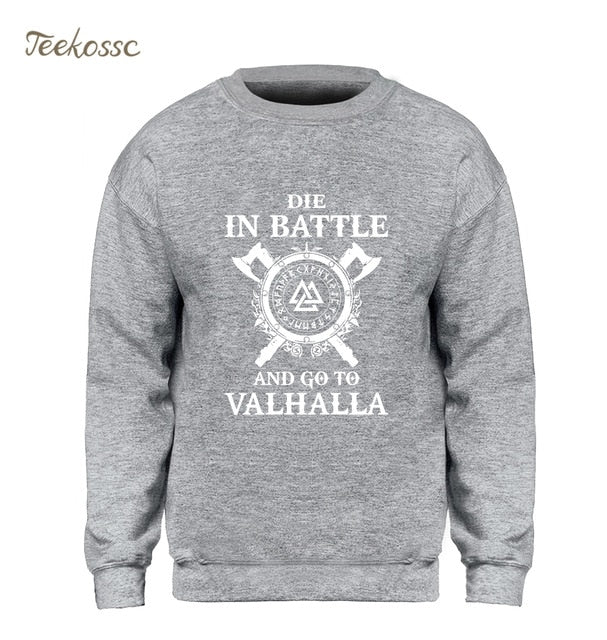 Odin Vikings Sweatshirt Men Die In Battle And Go To Valhalla Hoodie Crewneck Sweatshirts 2018 Winter Autumn Hip Hop Streetwear