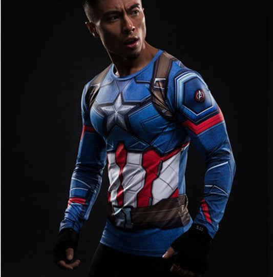 2017 Captain America 3 T-shirt men long sleeve 3d tights t shirts avengers alliance civil war compression fitness summer t-shirt