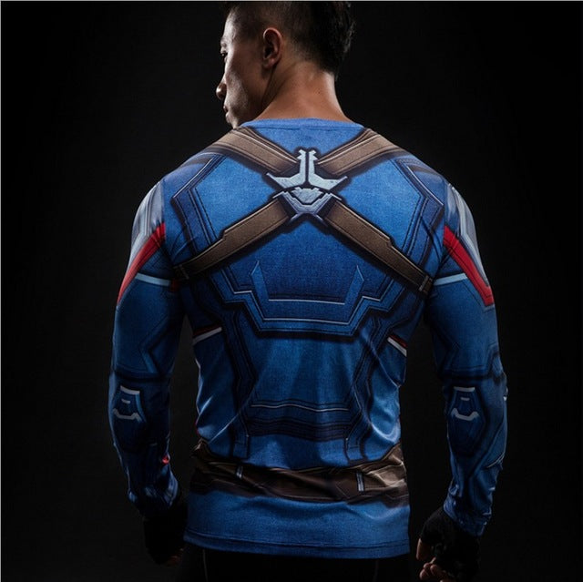 2017 Captain America 3 T-shirt men long sleeve 3d tights t shirts avengers alliance civil war compression fitness summer t-shirt