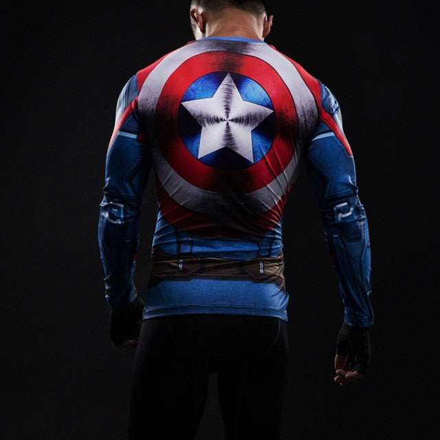 2017 Captain America 3 T-shirt men long sleeve 3d tights t shirts avengers alliance civil war compression fitness summer t-shirt