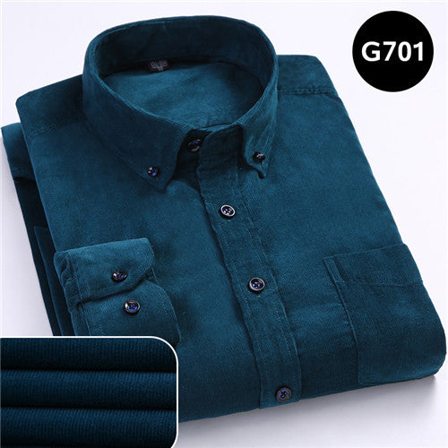 Plus Size 6xl Autumn/winter Warm Quality 100%cotton Corduroy long sleeved button collar smart casual shirts for men comfortable