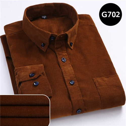 Plus Size 6xl Autumn/winter Warm Quality 100%cotton Corduroy long sleeved button collar smart casual shirts for men comfortable