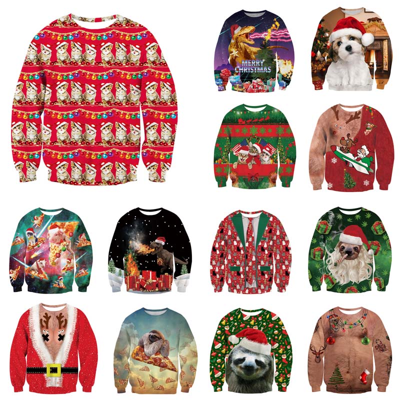 Alisister Ugly Christmas Sweater Santa Claus Print Loose Hoodie Men Women Pullover Christmas Novelty Autumn Winter Top Clothing