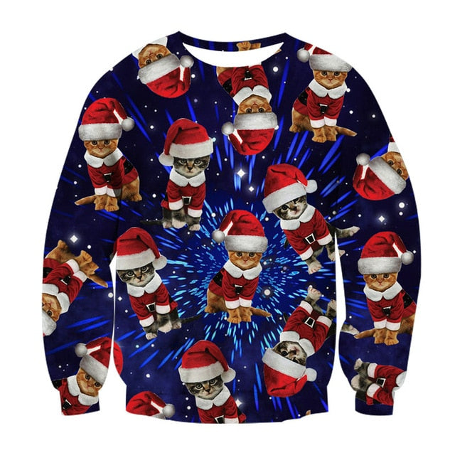 Alisister Ugly Christmas Sweater Santa Claus Print Loose Hoodie Men Women Pullover Christmas Novelty Autumn Winter Top Clothing