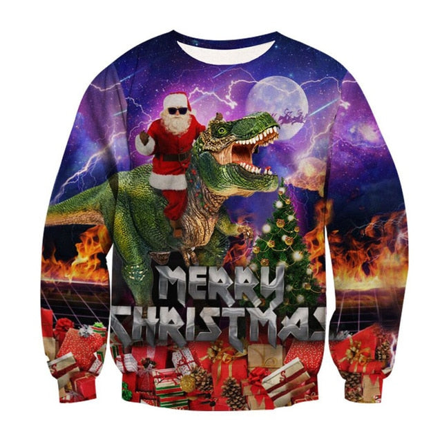 Alisister Ugly Christmas Sweater Santa Claus Print Loose Hoodie Men Women Pullover Christmas Novelty Autumn Winter Top Clothing