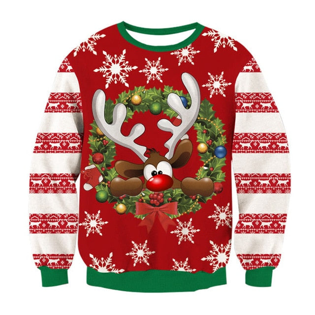 Alisister Ugly Christmas Sweater Santa Claus Print Loose Hoodie Men Women Pullover Christmas Novelty Autumn Winter Top Clothing