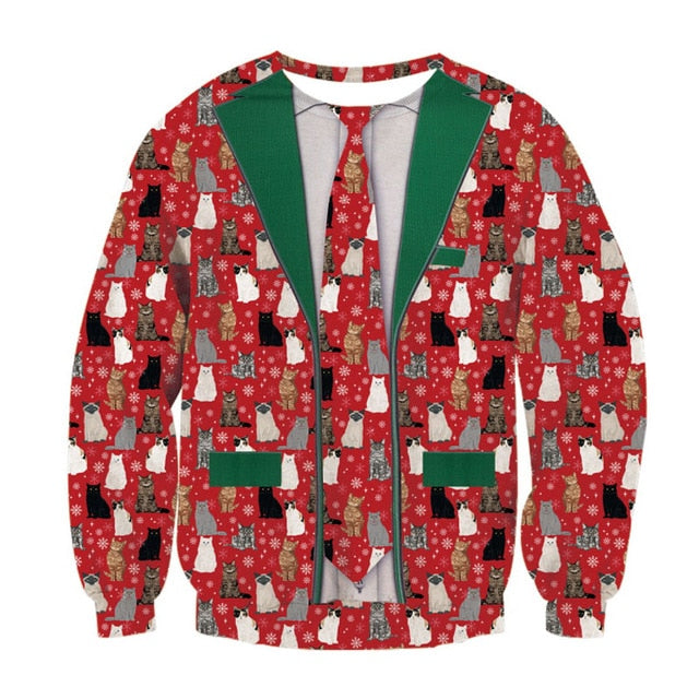 Alisister Ugly Christmas Sweater Santa Claus Print Loose Hoodie Men Women Pullover Christmas Novelty Autumn Winter Top Clothing