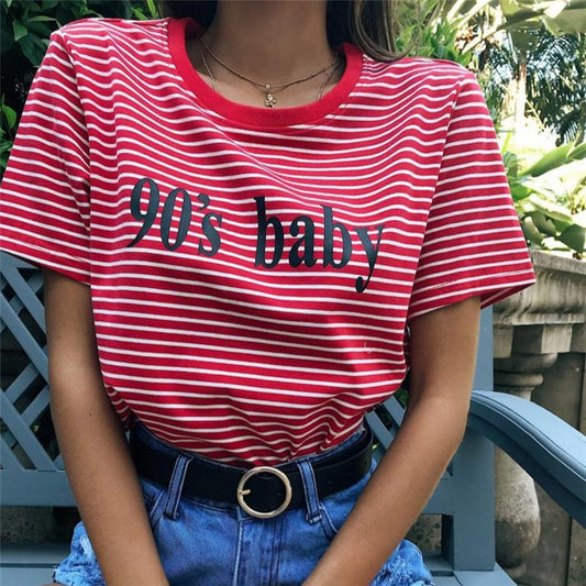 Bigsweety Vintage Stripped T Shirt New Fashion Clothes for Women Summer Tops Letter 90's Baby Printed Tshirt Harajuku Streetwear