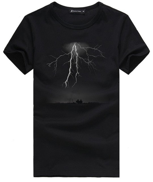 Pioneer Camp Lightning Printed tees Men Black T Shirt Men Fashion men  Casual brand Clothing Cotton T-shirt 405043