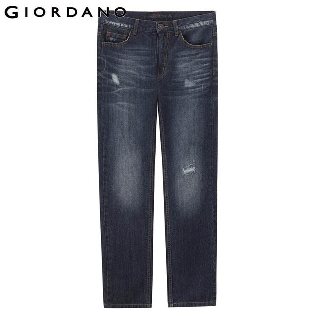 Giordano Men Jeans Denim Jeans Elastic Mid Rise Narrow Feet Quality Cotton Denim Jeans Pantalones Whiskering Denim Clothing