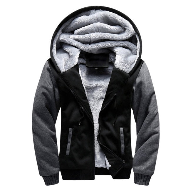 Winter Thick Hoodies Men Zipper Hooded Coat Brand Mens Tracksuit Sweatshirt Patchwork Jackets Warm US/EUR Plus size Fleece Hoody