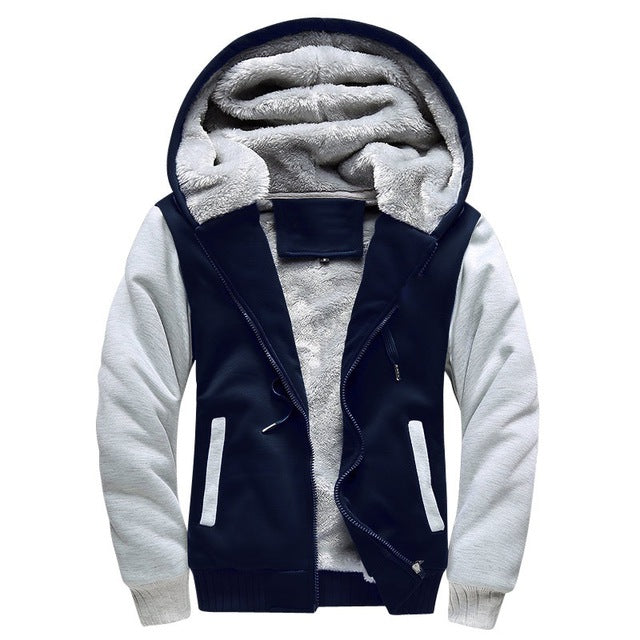 Winter Thick Hoodies Men Zipper Hooded Coat Brand Mens Tracksuit Sweatshirt Patchwork Jackets Warm US/EUR Plus size Fleece Hoody