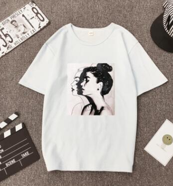 New Fashion T shirt Woman Spring Summer Girls Print Short Sleeve O Neck Cotton Spandex Women Top Slim Fit Soft Women Tshirt