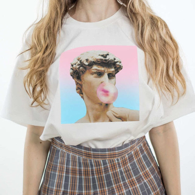 David Michelangelo Sistina female T-shirt women Statue Bubble Gum Chewing Gum Print aesthetic clothes graphic tee tshirt Femme