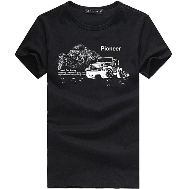 Pioneer Camp Lightning Printed tees Men Black T Shirt Men Fashion men  Casual brand Clothing Cotton T-shirt 405043