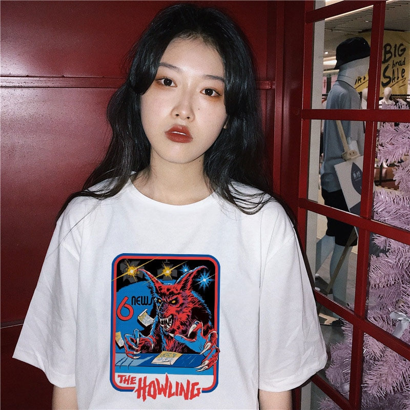 THE HOWLING Print Vintage New Summer  Women Tshirt Short Sleeve Let's Summer Demons Graphic Harajuku Tumblr T shirt Women tops