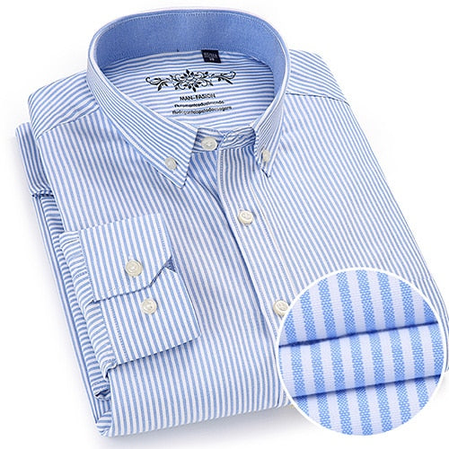 Men's Long Sleeve Plaid/Striped Oxford Dress Shirt Single Patch Pocket with Box-pleated Back Yoke Regular-fit Button Down Shirts