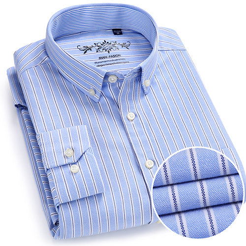 Men's Long Sleeve Plaid/Striped Oxford Dress Shirt Single Patch Pocket with Box-pleated Back Yoke Regular-fit Button Down Shirts