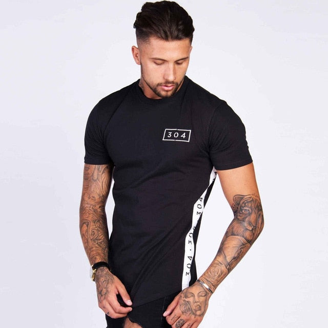 Men Cotton Short sleeve t shirt Fitness Slim Patchwork Black T-shirt Male Brand Gyms Tees Tops Summer Fashion Casual clothing