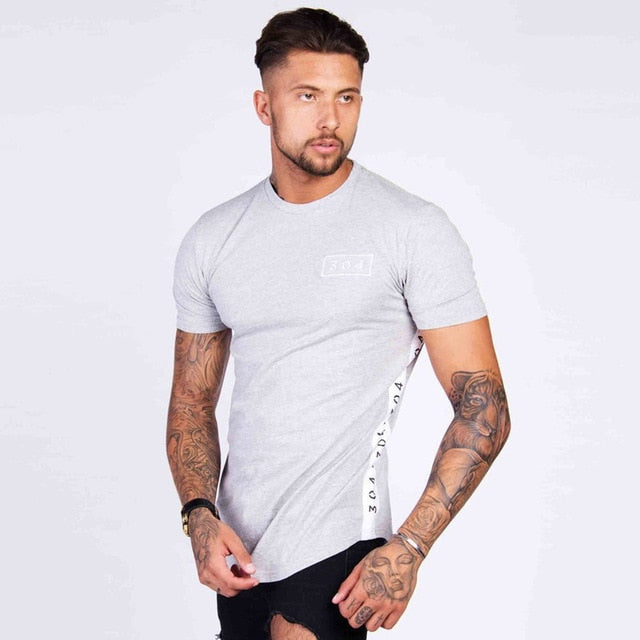 Men Cotton Short sleeve t shirt Fitness Slim Patchwork Black T-shirt Male Brand Gyms Tees Tops Summer Fashion Casual clothing