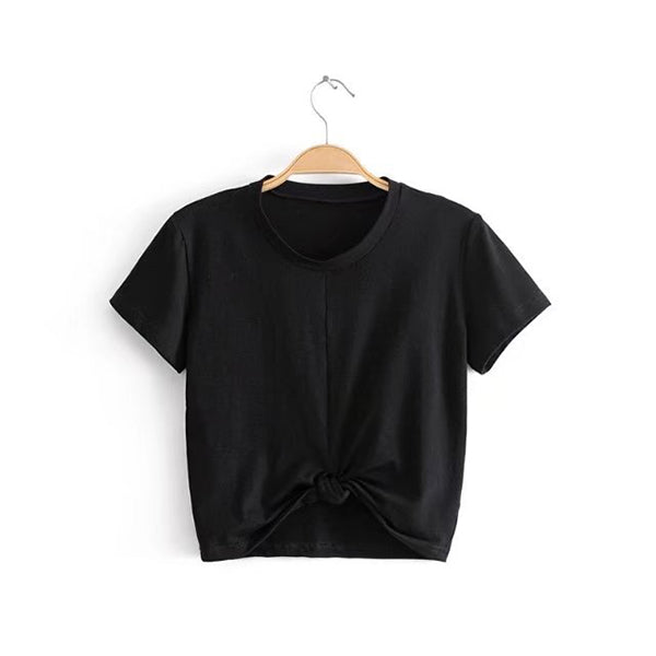 GOPLUS 2019 Summer Tops Sexy Women T-Shirt Tie Front O-Neck Short Sleeve T Shirt Bow Loose Casual Tee Shirt Female Crop Top