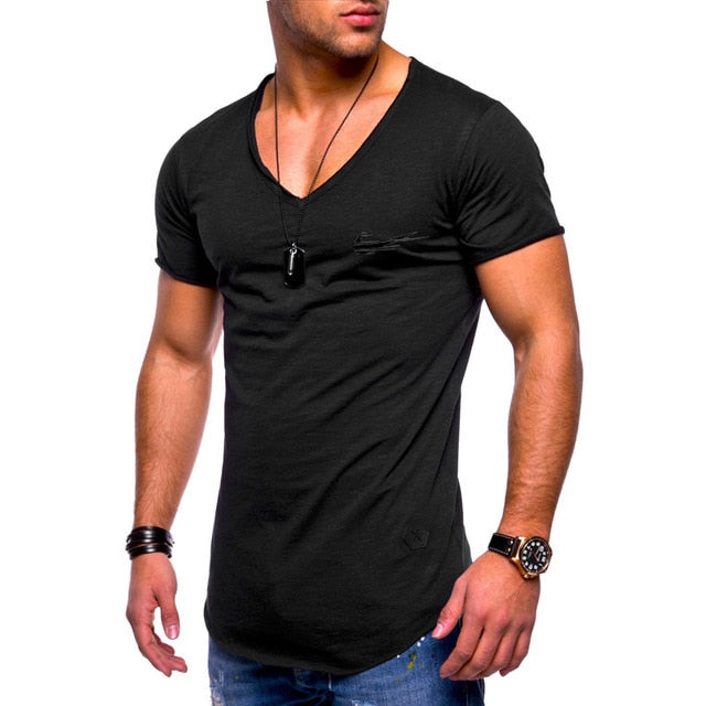 2019 New Arrived Deep V neck short sleeve men t shirt Slim Fit t-shirt men Skinny casual summer tshirt camisetas hombre