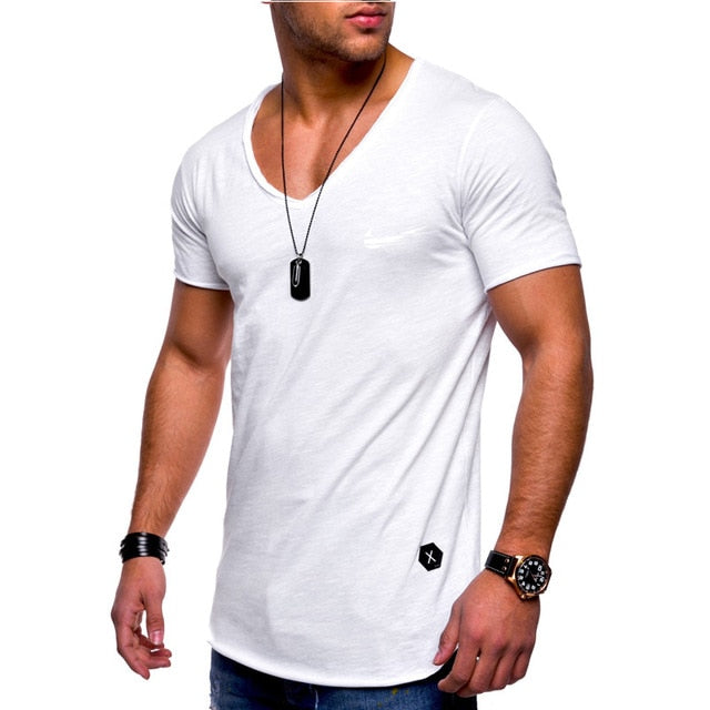 2019 New Arrived Deep V neck short sleeve men t shirt Slim Fit t-shirt men Skinny casual summer tshirt camisetas hombre