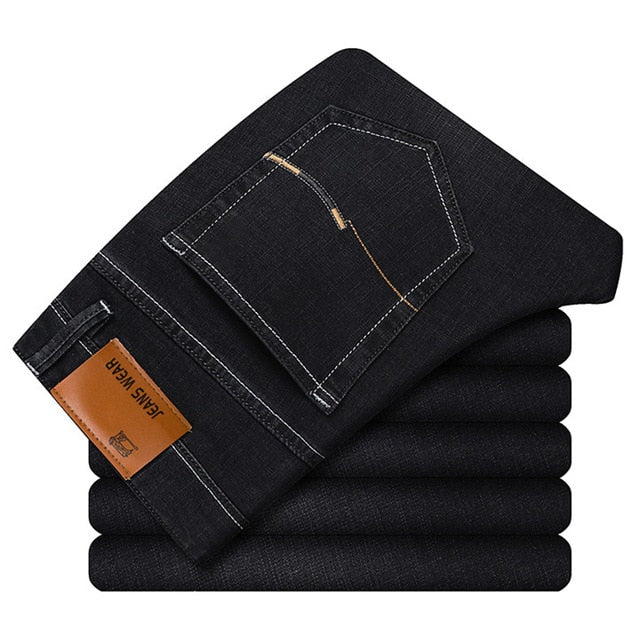 2019 New Men Brand Slim Jeans Business Casual Elastic Skinny Jeans Denim Pants Male Black Blue Mens Clothing Plus Size 38 40