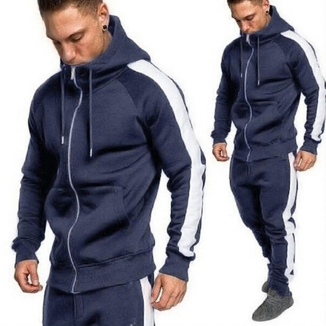 2019 New Men Tracksuit Autumn Winter Active Suit Set Outwear hooded Hoodies And Long Pants Jan17