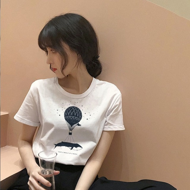 Cosmic belief Harajuku summer women's new ins fashion cartoon printed letter bts short-sleeved casual T-shirt shirt S-2XL