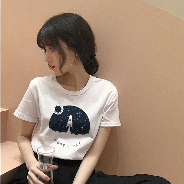 Cosmic belief Harajuku summer women's new ins fashion cartoon printed letter bts short-sleeved casual T-shirt shirt S-2XL