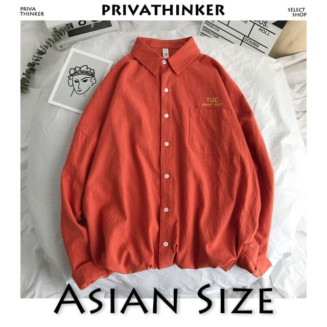 Privathinker Men Solid Shirt Long Sleeve 2019 Man Korean Fashions Monday Embroidery Shirt Male Streetwear Spring Women Shirts