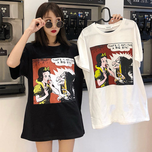 Harajuku Ulzzang Oversize tshirt cartoon Print Short Sleeve T-Shirts Korean Style Women Loose Summer T shirt Female Casual tops