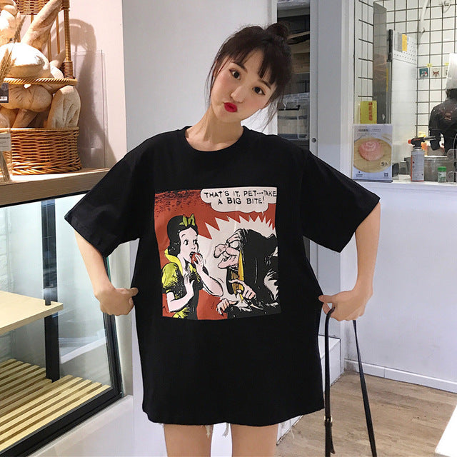 Harajuku Ulzzang Oversize tshirt cartoon Print Short Sleeve T-Shirts Korean Style Women Loose Summer T shirt Female Casual tops