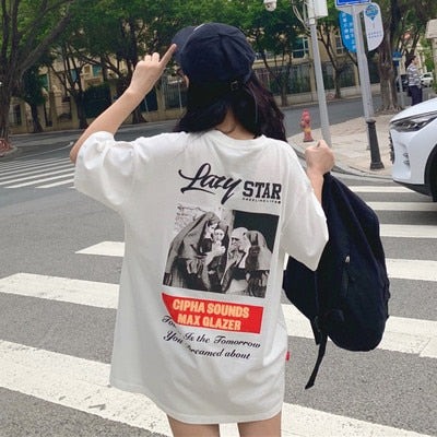 Harajuku Ulzzang Oversize tshirt cartoon Print Short Sleeve T-Shirts Korean Style Women Loose Summer T shirt Female Casual tops