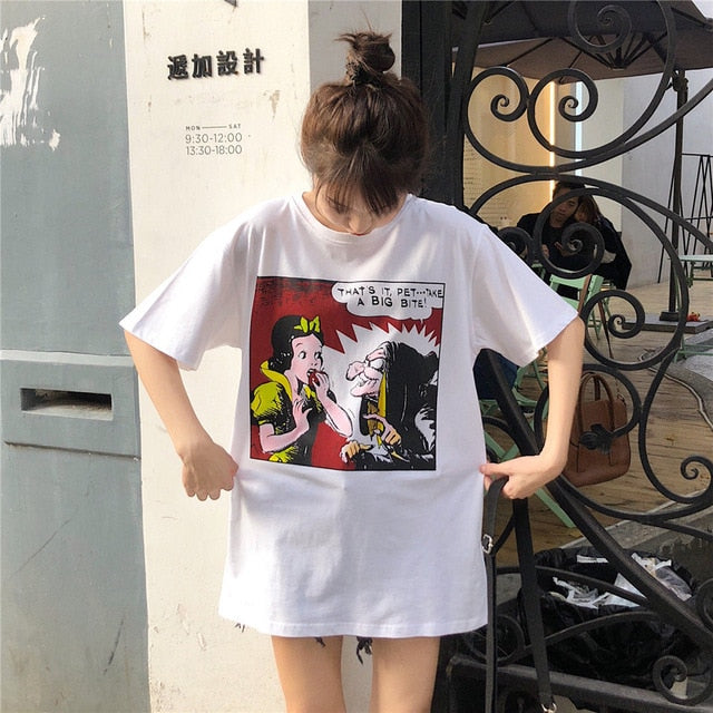 Harajuku Ulzzang Oversize tshirt cartoon Print Short Sleeve T-Shirts Korean Style Women Loose Summer T shirt Female Casual tops