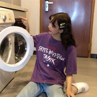 Harajuku Ulzzang Oversize tshirt cartoon Print Short Sleeve T-Shirts Korean Style Women Loose Summer T shirt Female Casual tops