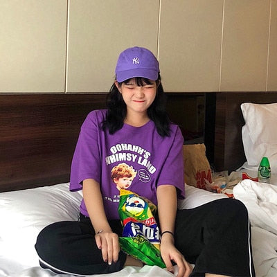 Harajuku Ulzzang Oversize tshirt cartoon Print Short Sleeve T-Shirts Korean Style Women Loose Summer T shirt Female Casual tops