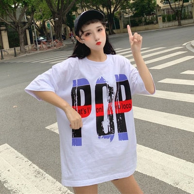 Harajuku Ulzzang Oversize tshirt cartoon Print Short Sleeve T-Shirts Korean Style Women Loose Summer T shirt Female Casual tops