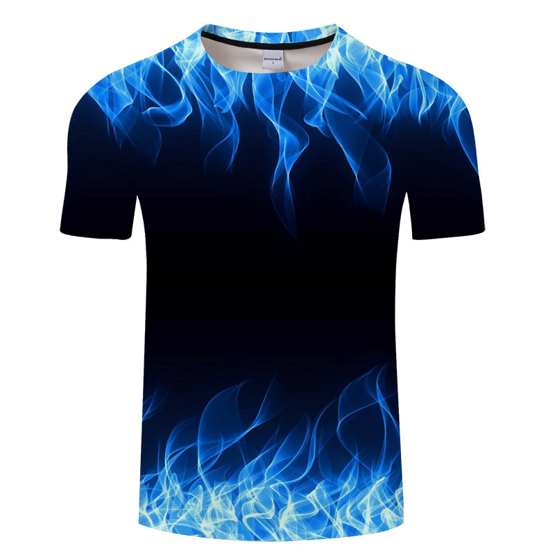 Blue Flaming tshirt Men Women t shirt 3d t-shirt Black Tee Casual Top Anime Camiseta Streatwear Short Sleeve Tshirt Asian size