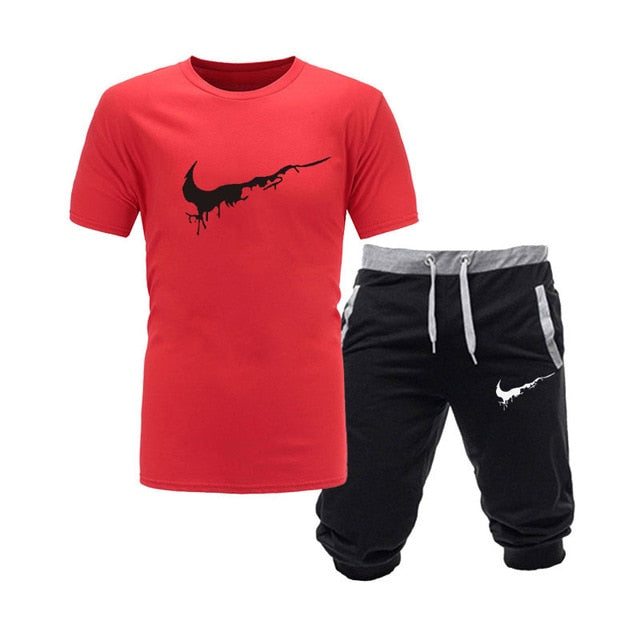 2019 New Men Fashion Two Pieces Sets T Shirts+Shorts Suit Men Summer Tops Tees Fashion Tshirt High Quality men clothing