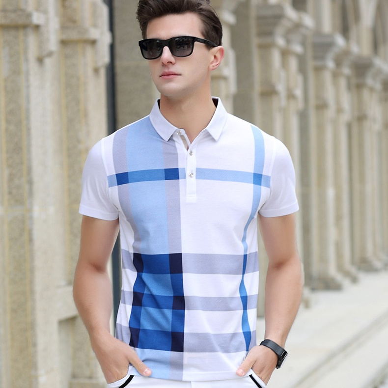 2018 New arrival brand clothing polo shirt man cotton short sleeve plaid breathable business casual homme camisa plus size XXXL