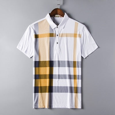 2018 New arrival brand clothing polo shirt man cotton short sleeve plaid breathable business casual homme camisa plus size XXXL