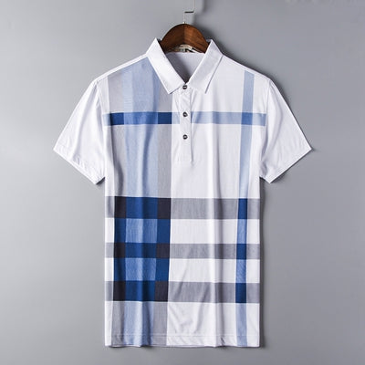 2018 New arrival brand clothing polo shirt man cotton short sleeve plaid breathable business casual homme camisa plus size XXXL