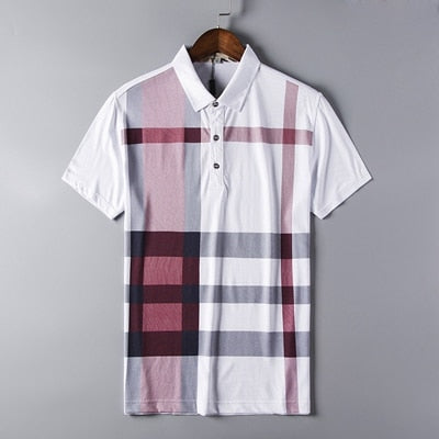 2018 New arrival brand clothing polo shirt man cotton short sleeve plaid breathable business casual homme camisa plus size XXXL