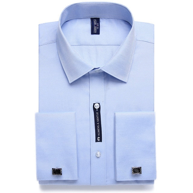 Alimens & Gentle Mens French Cuff Dress Shirt Men Long Sleeve Solid Color Striped Style Cufflink Include 2019 Fashion New