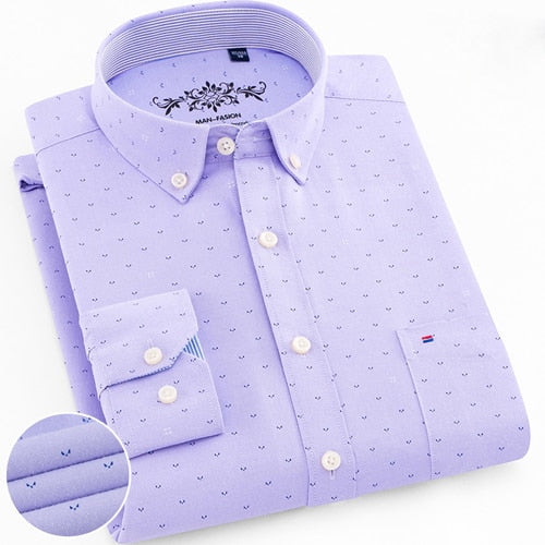 Men's Long Sleeve Plaid/Striped Oxford Dress Shirt Single Patch Pocket with Box-pleated Back Yoke Regular-fit Button Down Shirts