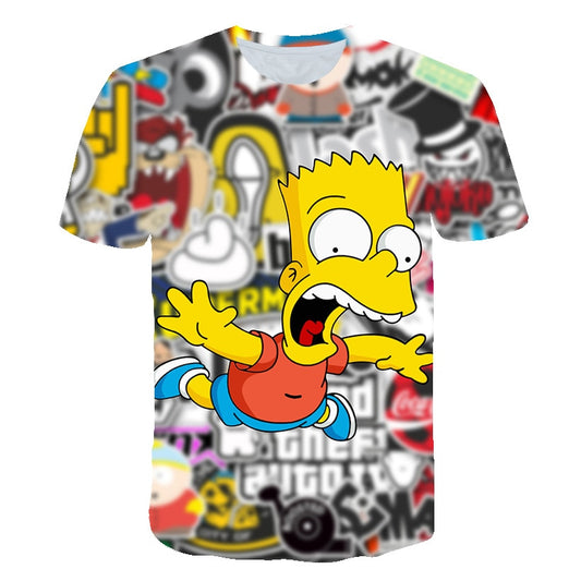 Simpson Snoopy and other animation printing T-shirts with round collar and short sleeves in summer