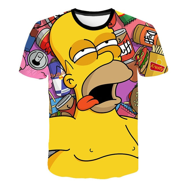 Simpson Snoopy and other animation printing T-shirts with round collar and short sleeves in summer