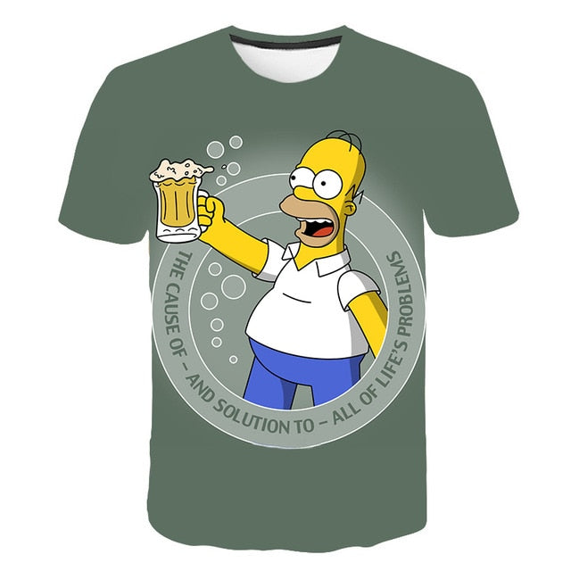 Simpson Snoopy and other animation printing T-shirts with round collar and short sleeves in summer